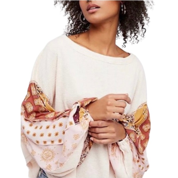 We The Free Tops - Free People We The Free Blossom Rose Thermal Top Patchwork Dolman Balloon Sleeve